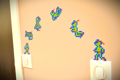 6 Pixel Art stickers "NINJA JUMP" 