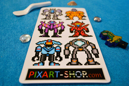 6 Pixel Art stickers "MECHAS" 